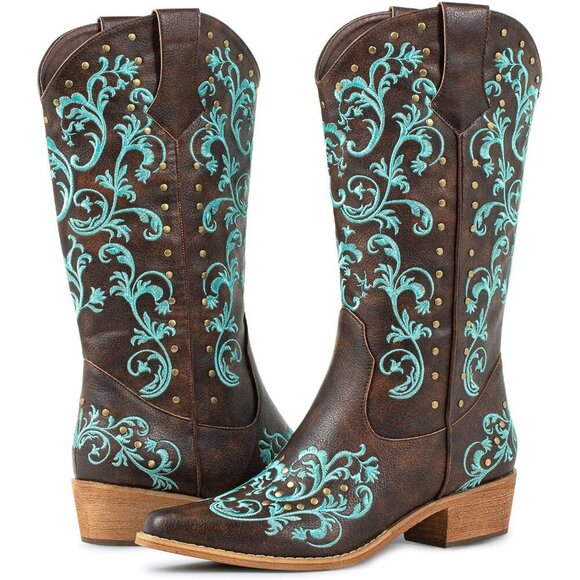 SheSole Ladies Cowboy Boots Fashion Toe Mid Calf Women's Western Cowgirl Boots - Picture 5 of 9
